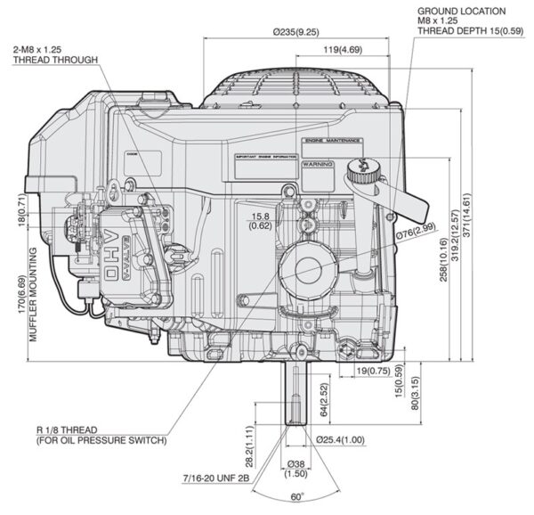 Motor Kawasaki FS600V - dimensiuni motor