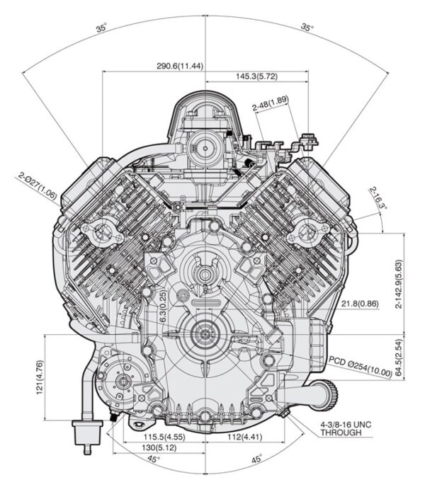 Motor Kawasaki FS600V - dimensiuni motor