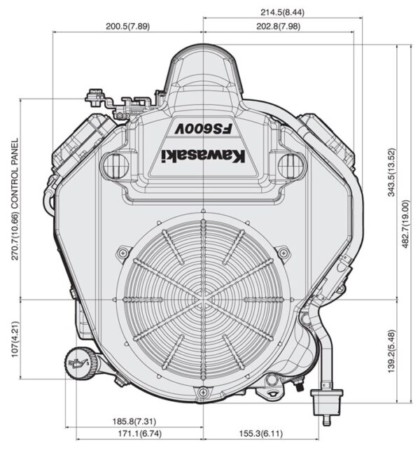 Motor Kawasaki FS600V - dimensiuni motor