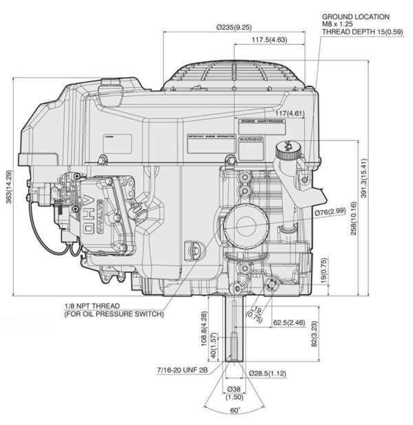 Motor Kawasaki FS651V - dimensiuni motor