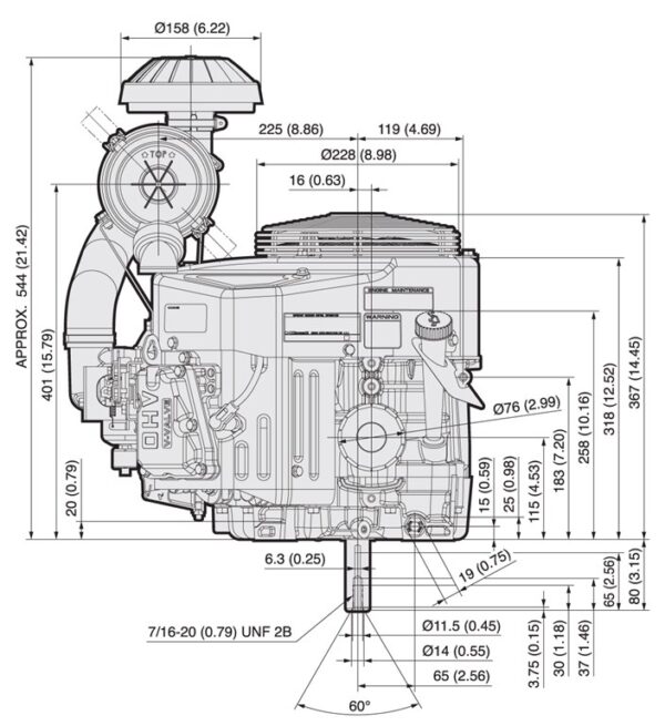 Motor Kawasaki FX481V - dimensiuni motor