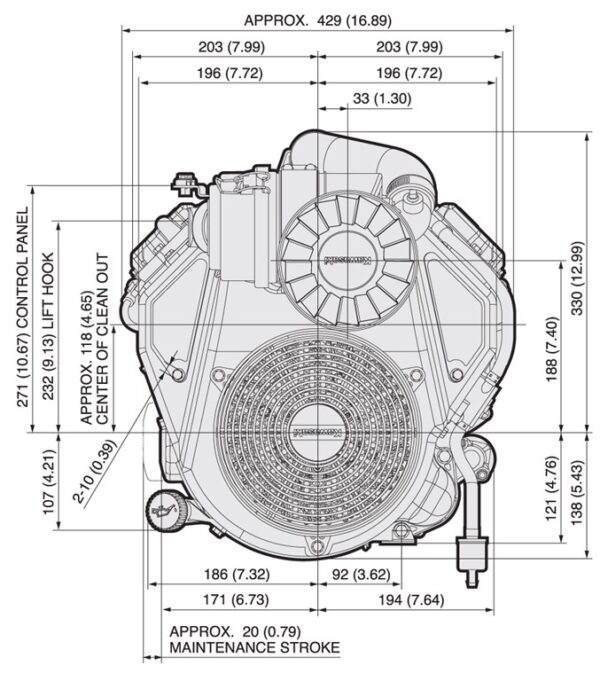 Motor Kawasaki FX481V - dimensiuni motor