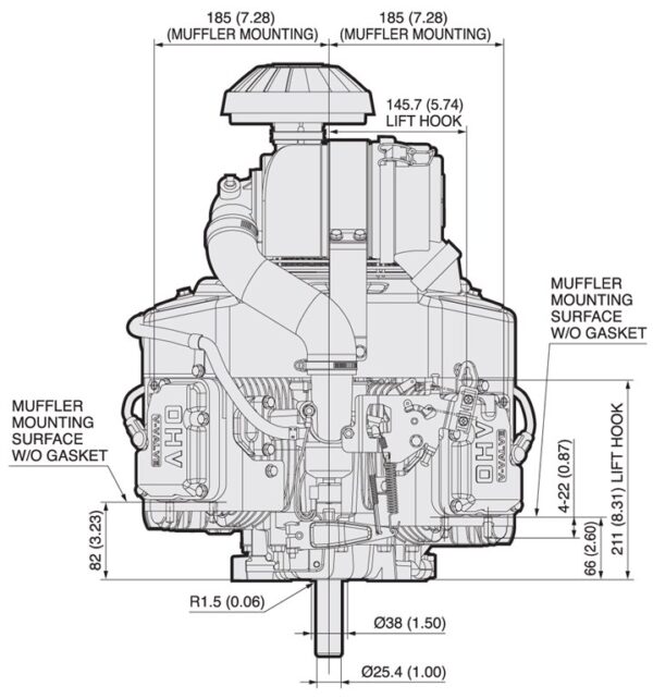 Motor Kawasaki FX600V - dimensiuni motor