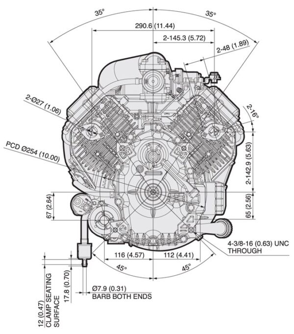 Motor Kawasaki FX600V - dimensiuni motor