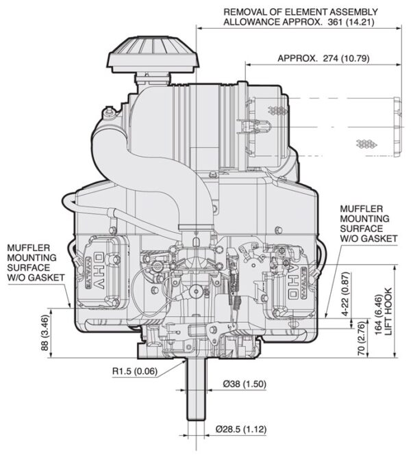 Motor Kawasaki FX651V - dimensiuni motor