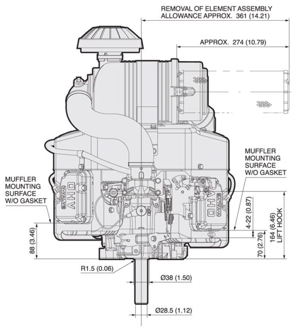 Motor Kawasaki FX730V - dimensiuni motor