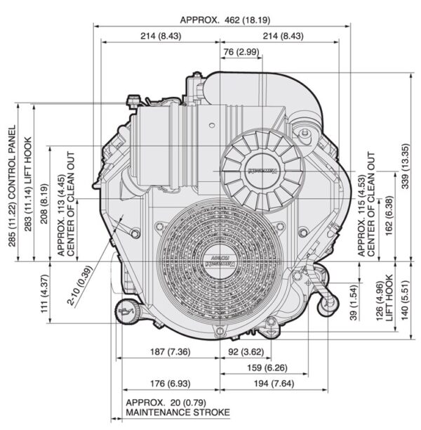 Motor Kawasaki FX730V - dimensiuni motor