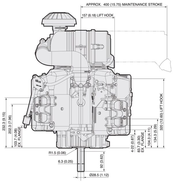 Motor Kawasaki FX751V - dimensiuni motor