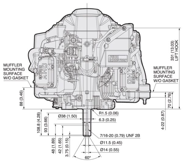 Kawasaki FS730V EFI - dimensiuni motor
