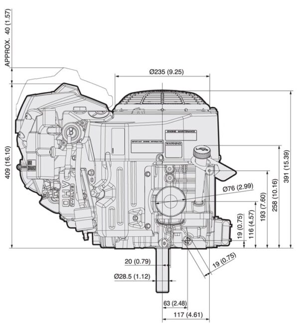 Kawasaki FS730V EFI - dimensiuni motor