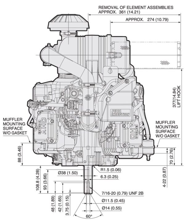 Motor Kawasaki FX730V EFI - dimensiuni motor