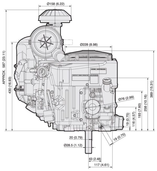 Motor Kawasaki FX730V EFI - dimensiuni motor