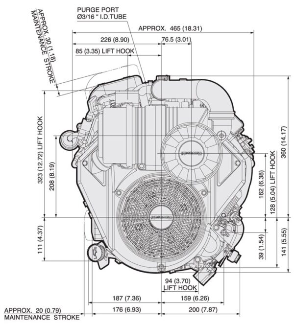 Motor Kawasaki FX730V EFI - dimensiuni motor
