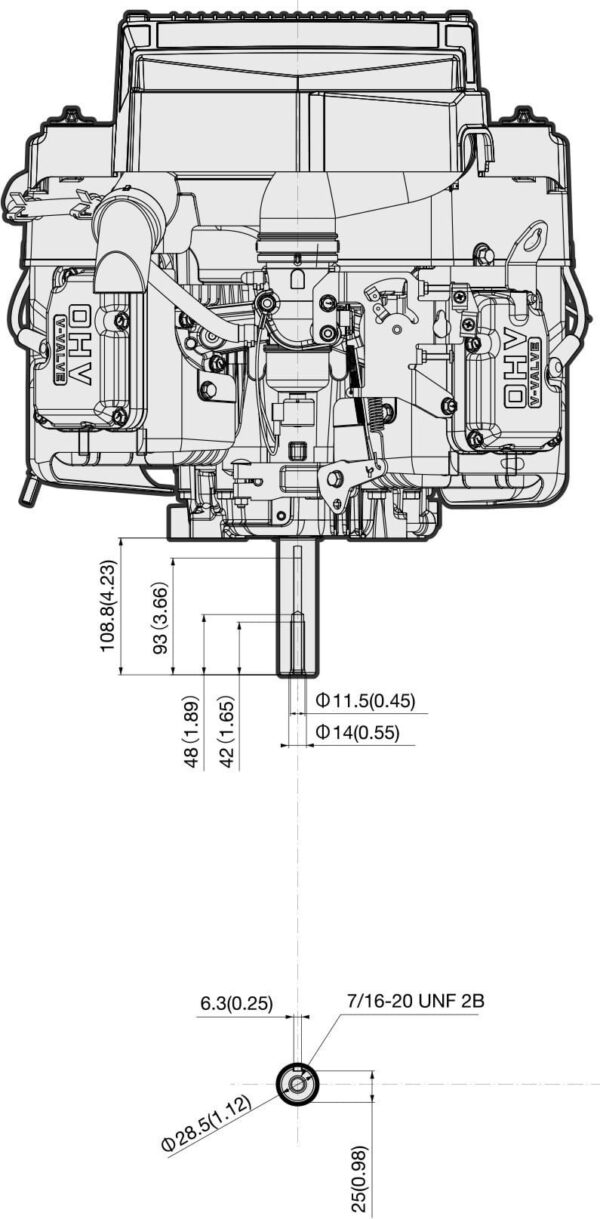 Motor 4 timpi Kawasaki FT730V - dimensiuni motor