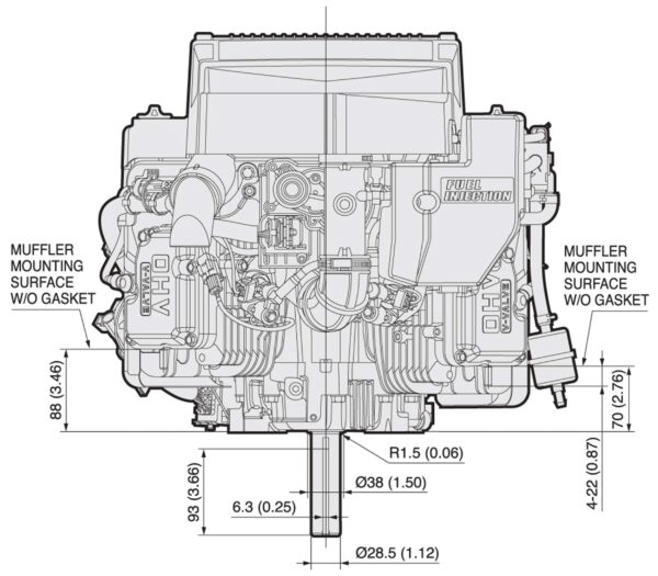Motor 4 timpi Kawasaki FT730V EFI - dimensiuni motor