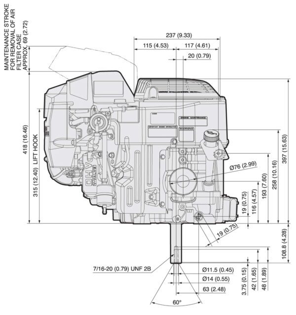 Motor 4 timpi Kawasaki FT730V EFI - dimensiuni motor