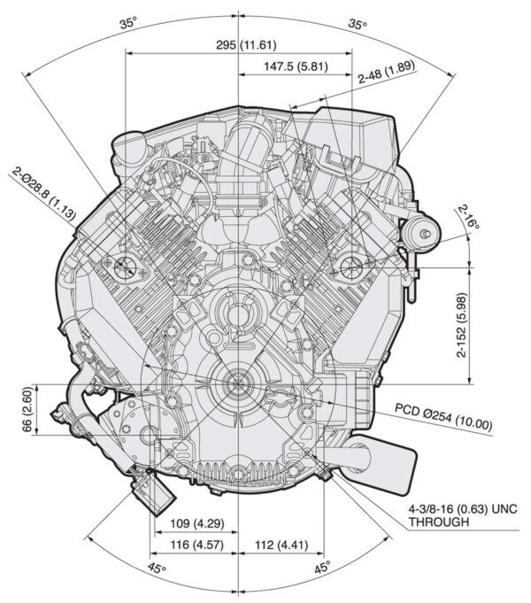 Motor 4 timpi Kawasaki FT730V EFI - dimensiuni motor