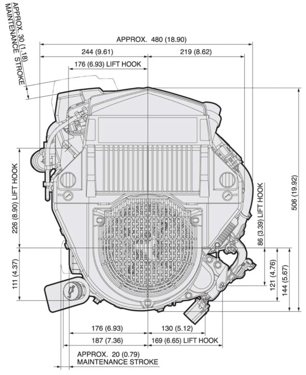 Motor 4 timpi Kawasaki FT730V EFI - dimensiuni motor