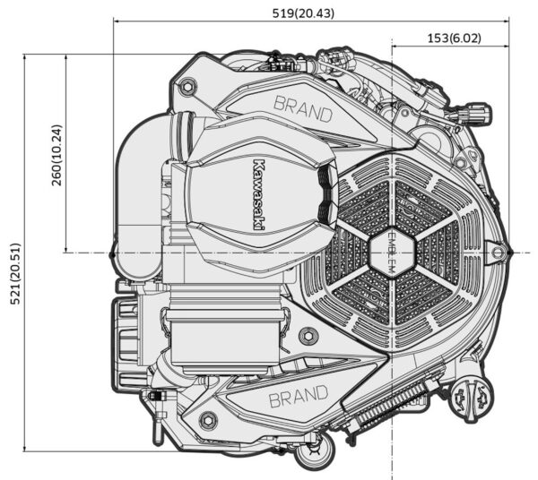 Motor Kawasaki FX820V EVO EFI - dimensiuni motor