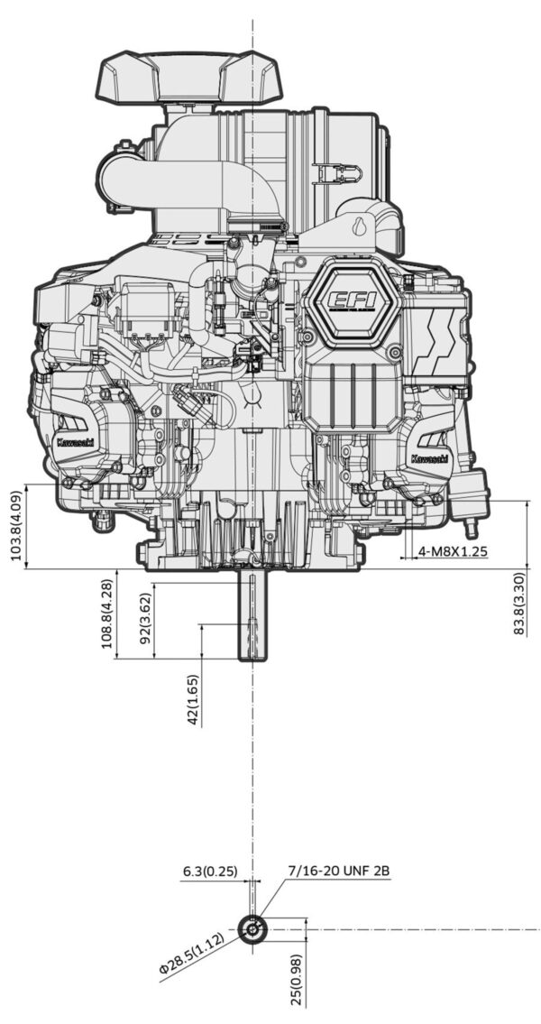 Motor Kawasaki FX820V EVO EFI - dimensiuni motor