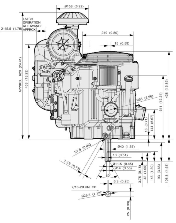 Motor Kawasaki FX850V EFI - dimensiuni motor