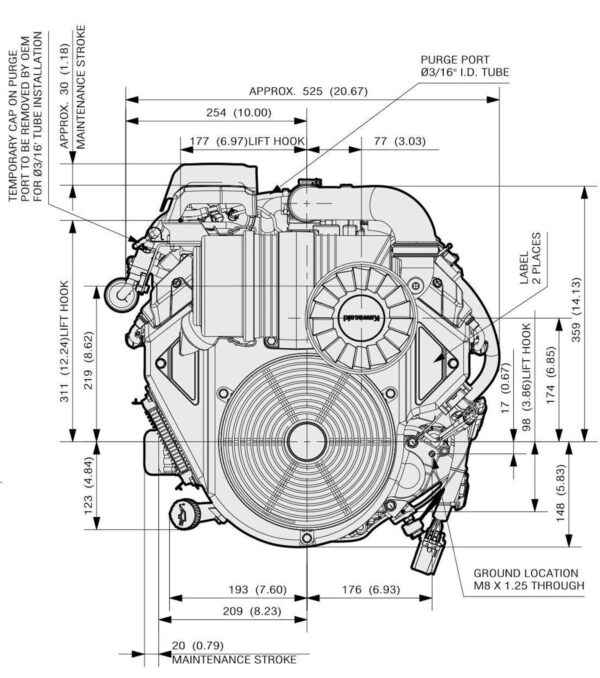 Motor Kawasaki FX850V EFI - dimensiuni motor